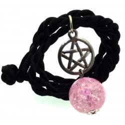 16mm Pink Coloured Crackle Quartz Sphere Pentacle Pendant